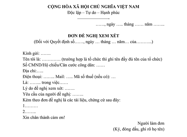 Mẫu đơn đề nghị hỗ trợ
