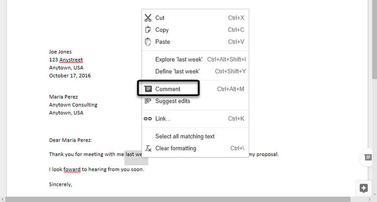 th&ecirc;m một b&igrave;nh luận google docs