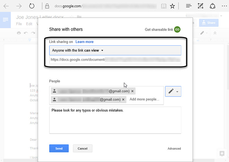 li&ecirc;n kết của google docs