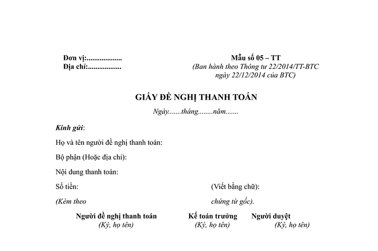 mẫu đề nghị thanh to&aacute;n chung