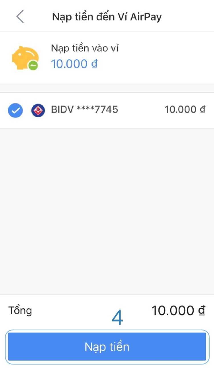 C&aacute;ch nạp tiền v&agrave;o v&iacute; Airpay