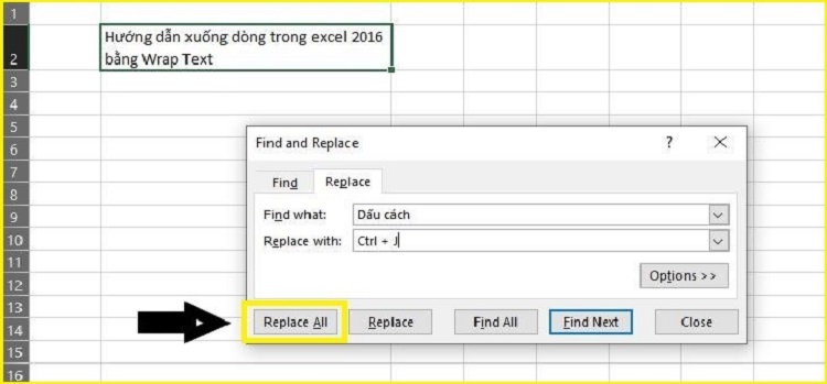 xuống d&ograve;ng trong Excel