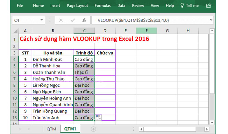 sao chép công thức hàm vlookup nâng cao