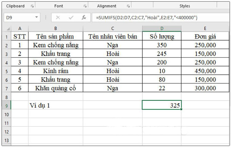 Kết quả ra tổng số lượng mặt h&agrave;ng