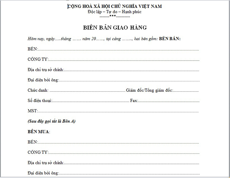 Bi&ecirc;n bản giao nhận h&agrave;ng h&oacute;a l&agrave; g&igrave;