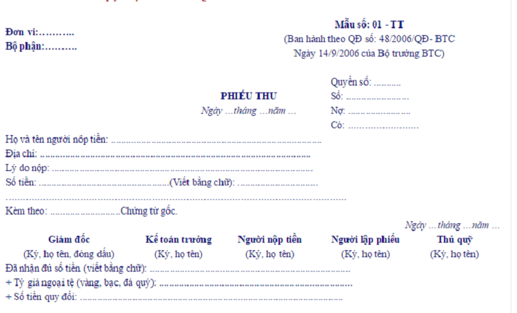 phiếu thu tiền l&agrave; g&igrave;?