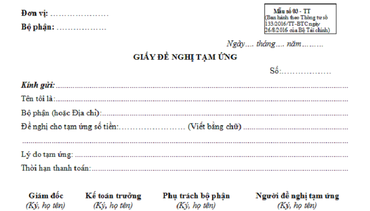giấy đề nghị tạm ứng l&agrave; g&igrave;