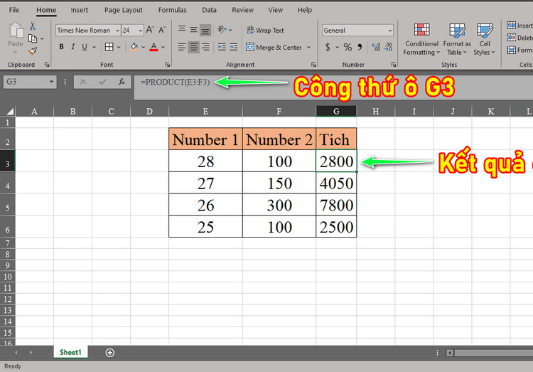 h&agrave;m nh&acirc;n trong excel 