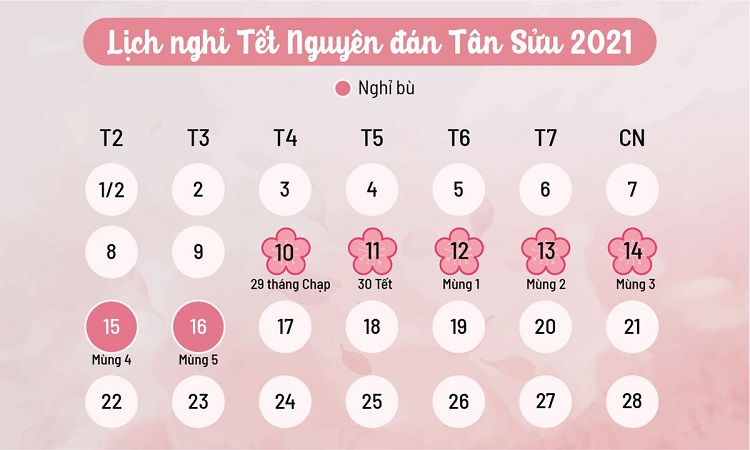 Lịch nghỉ tết 2021.
