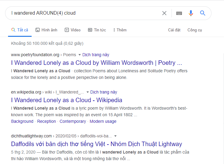 Cách search Google khi quên nhiều từ,