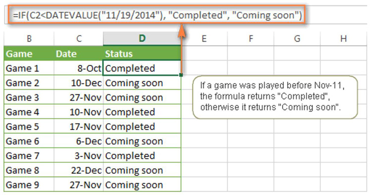 C&ocirc;ng thức h&agrave;m IF trong Excel cho ng&agrave;y th&aacute;ng với h&agrave;m DATEVALUE