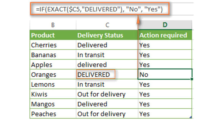 C&ocirc;ng thức h&agrave;m IF trong Excel ph&acirc;n biệt chữ hoa hay chữ thường cho c&aacute;c k&yacute; tự