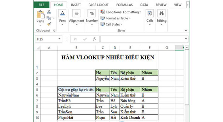 Sử dụng h&agrave;m Vlookup nhiều điều kiện