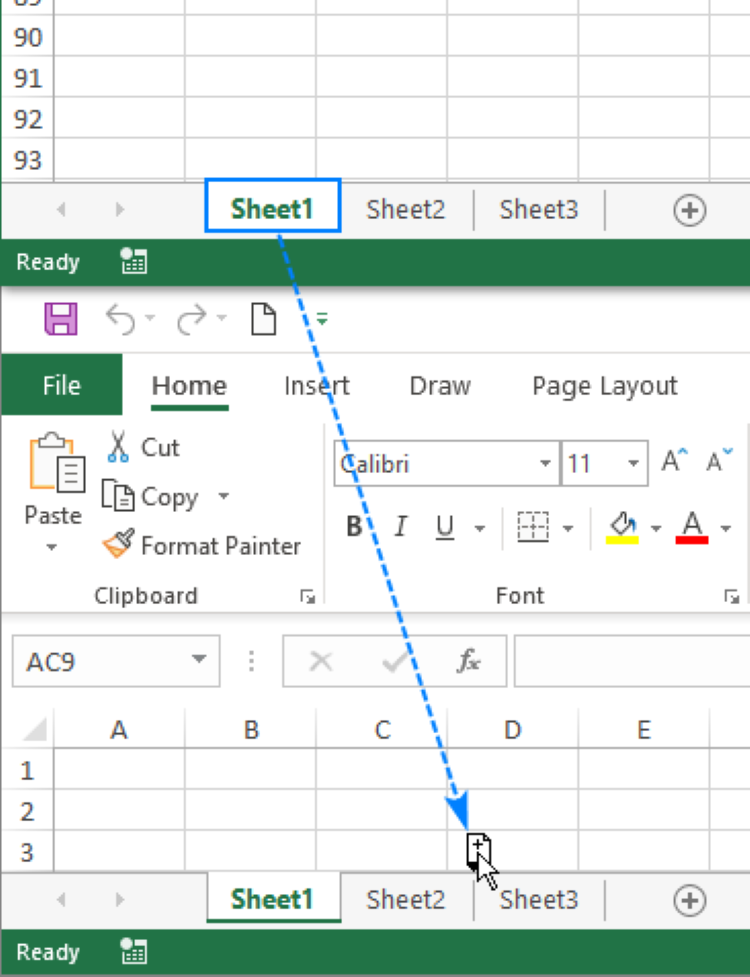 Bạn có thể thực hiện cách kéo thả để di chuyển sheet