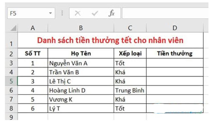 Sheet danh s&aacute;ch nh&acirc;n vi&ecirc;n