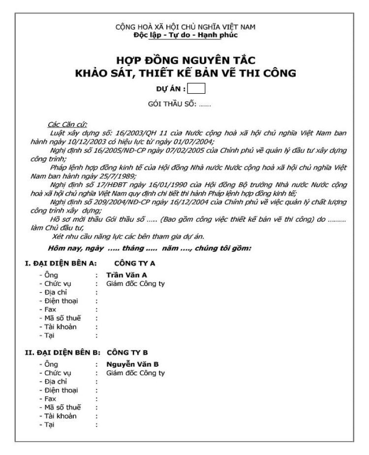 Mẫu hợp đồng nguy&ecirc;n tắc trong x&acirc;y dựng 1