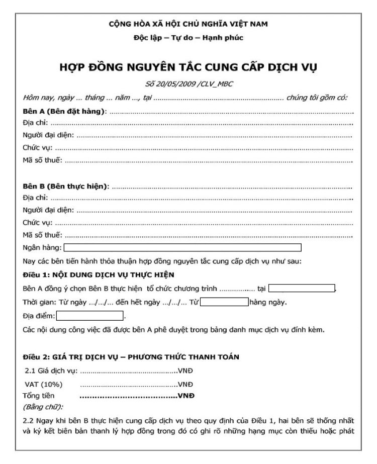 Mẫu hợp đồng nguy&ecirc;n tắc cung cấp dịch vụ 1