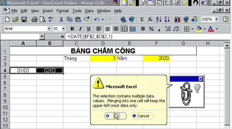 C&aacute;ch sử dụng ph&iacute;m tắt Merge Cell cho bản từ 2003 trở l&ecirc;n