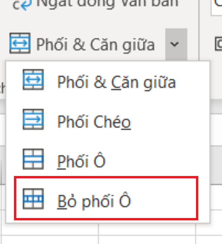 H&atilde;y sử dụng n&uacute;t Bỏ phối &ocirc; để t&aacute;ch c&aacute;c &ocirc; ra nếu kh&ocirc;ng cần thiết nữa
