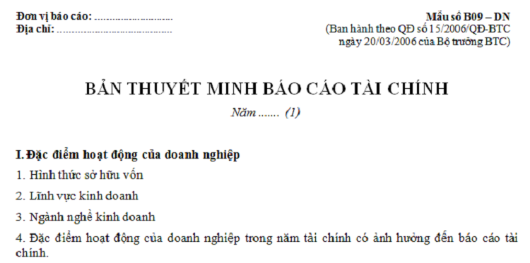 bản thuyết minh b&aacute;o c&aacute;o t&agrave;i ch&iacute;nh
