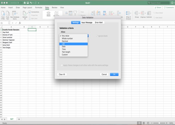 C&aacute;ch tạo danh s&aacute;ch thả xuống trong Excel bằng dữ liệu hiện c&oacute;