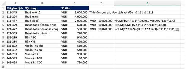 T&iacute;nh tổng nhiều điều kiện ở c&ugrave;ng 1 cột bằng h&agrave;m SUM v&agrave; h&agrave;m SUMIF