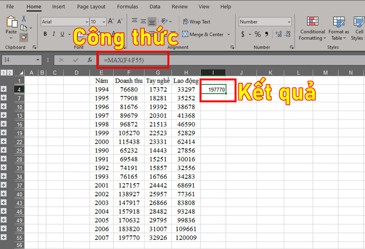 H&agrave;m MAX c&oacute; điều kiện trong Excel 1