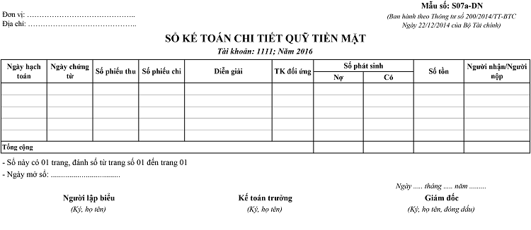 c&aacute;ch lập mẫu sổ quỹ kế to&aacute;n chi tiết tiền mặt