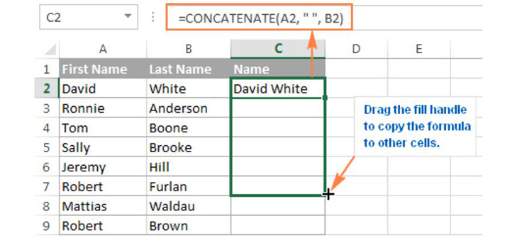 L&agrave;m thế n&agrave;o để nối c&aacute;c cột trong Excel
