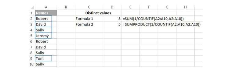 Đếm c&aacute;c gi&aacute; trị kh&aacute;c biệt trong Excel bằng h&agrave;m đếm