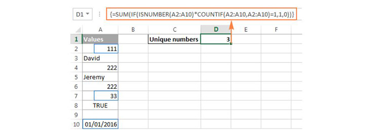 Đếm c&aacute;c gi&aacute; trị số duy nhất trong Excel