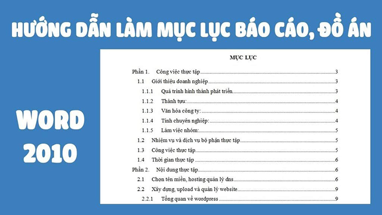 Hướng dẫn cách tạo mục lục tự động trong Word 2010 đơn giản