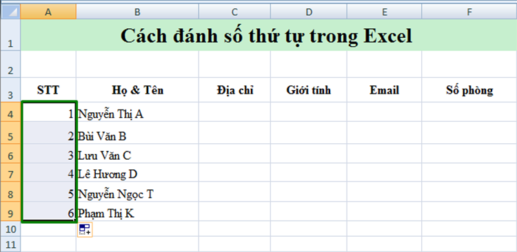 c&aacute;ch đ&aacute;nh số thứ tự trong excel 2010