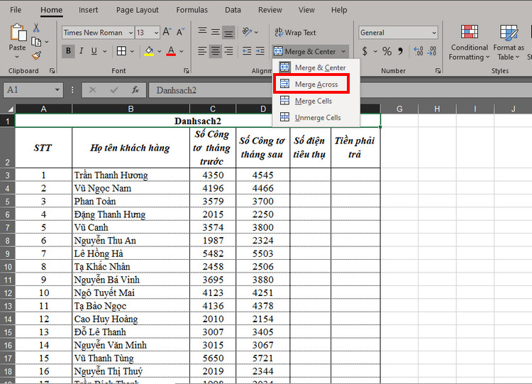 Gộp &ocirc; trong excel 5