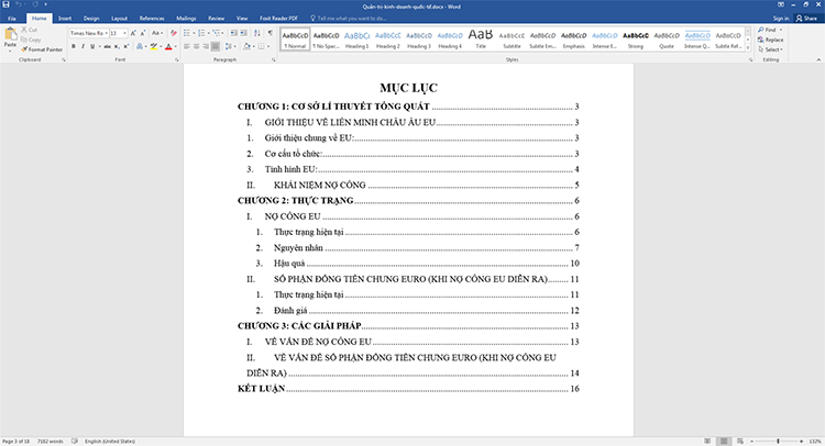 C&aacute;ch tạo mục lục trong word 2010 