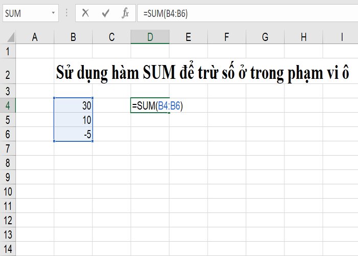 Hàm trừ trong excel: Sử dụng hàm SUM để trừ số ở trong phạm vi ô