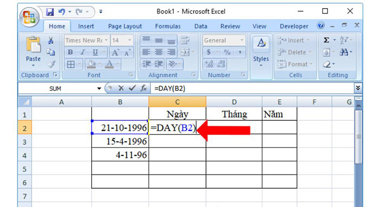 T&aacute;ch ng&agrave;y, th&aacute;ng, năm Excel th&agrave;nh 3 cột ri&ecirc;ng biệt trong Excel
