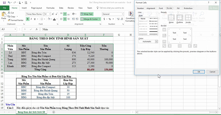 b&agrave;i tập excel cơ bản 1