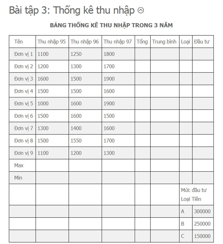 B&agrave;i tập excel n&acirc;ng cao 3