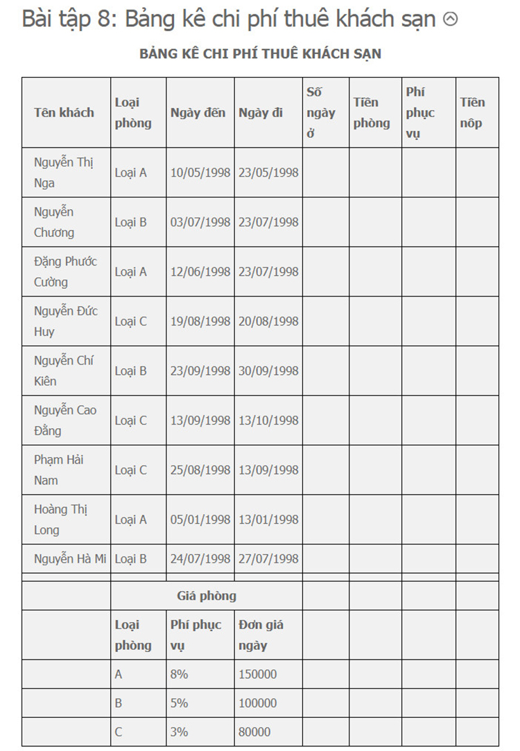 B&agrave;i tập excel n&acirc;ng cao 8