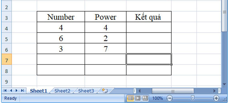 Hướng dẫn d&ugrave;ng h&agrave;m POWER - h&agrave;m b&igrave;nh phương trong Excel