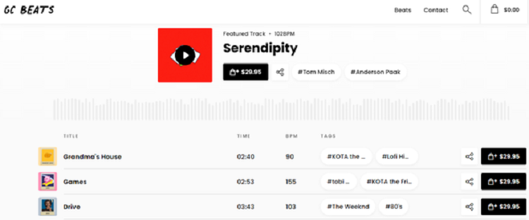 Website nơi GC b&aacute;n c&aacute;c beat nhạc của m&igrave;nh.