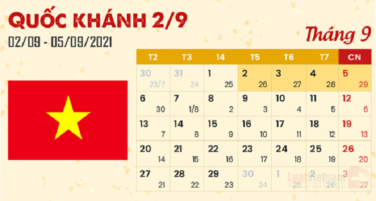 Lịch nghỉ ng&agrave;y Quốc Kh&aacute;nh 2/9