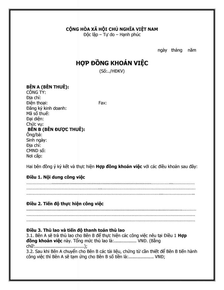 Mẫu hợp đồng khoán việc là gì? Mẫu hợp đồng khoán việc mới nhất