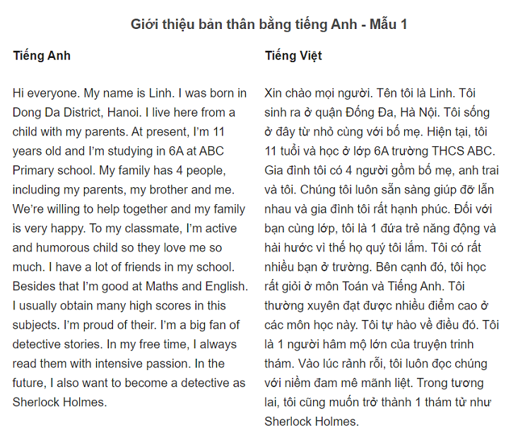 Mẫu giới thiệu bản th&acirc;n bằng tiếng Anh