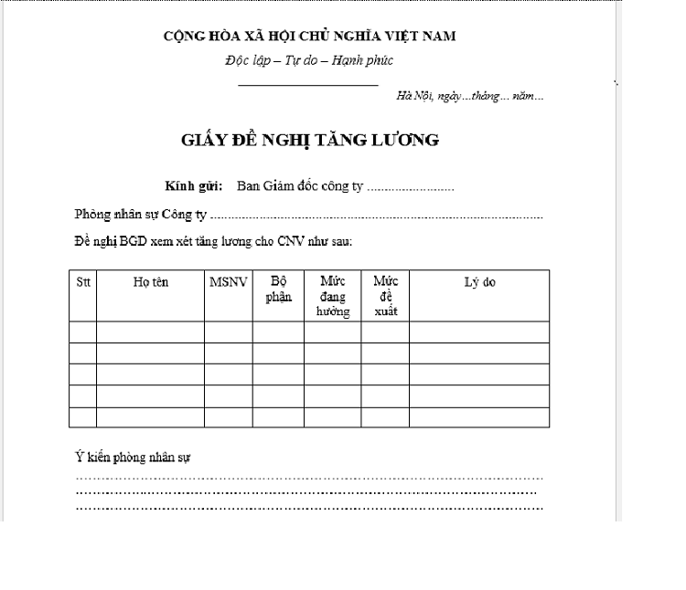 đề nghị tăng lương