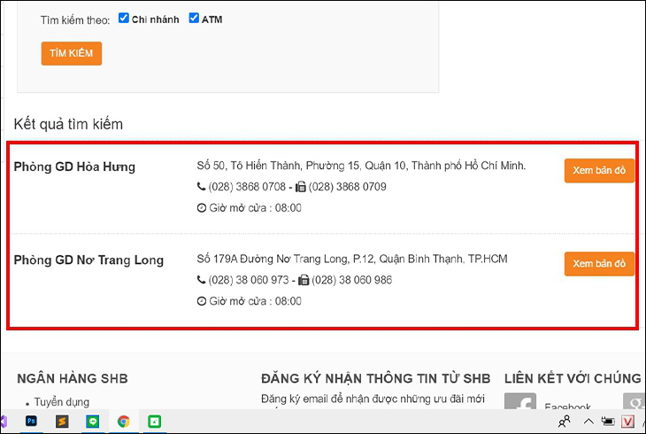 Hướng dẫn tra cứu chi nhánh, phòng giao dịch, ATM của ngân hàng SHB
