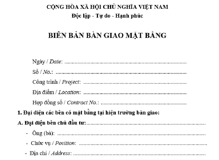 Chi tiết cách lập mẫu biên bản bàn giao mặt bằng xây dựng mới nhất