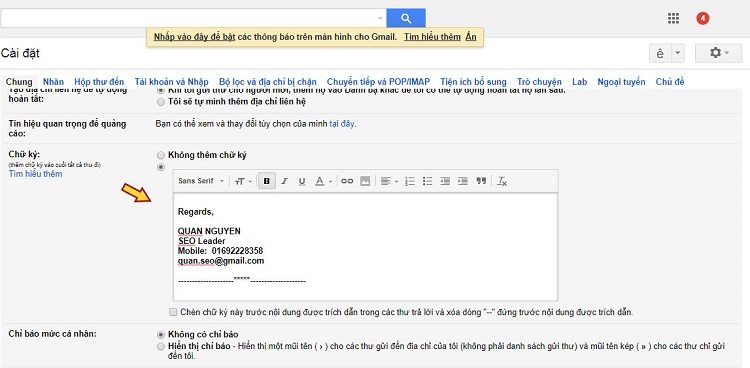 chữ k&yacute; email