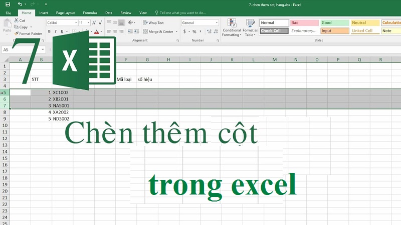 C&aacute;ch ch&egrave;n th&ecirc;m cột trong Excel